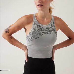 Athleta Ribbed Crop Top Grey with Flowers Size Small